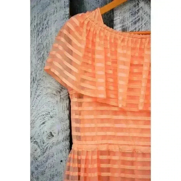 Women's Summer‎ M Peach Dress Circular Ruffle Collar Sheer Slip Two Piece - Picture 2 of 4